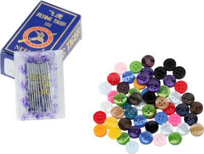 Kunfaya Combo Of 10 Machine Needle 16No. + 20 Multi Round 4 Holes Buttons Sewing Kit