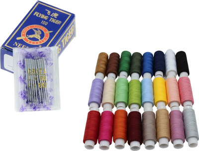 Kunfaya Combo Of 10 Machine Needle 16No. + 10 Multicolor Thread Spools Sewing Kit