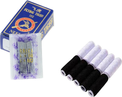 Kunfaya Combo Of 10 Machine Needle 16No. + 10 Black & White Spools Sewing Kit