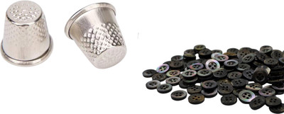 Kunfaya Combo Of 2 Thimbles + 20 Black Round 4 Holes Buttons Sewing Kit