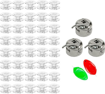 ZENITH 3 Bobbin Case, 40 White Bobbins, 2 Threader Sewing Machine Accessories Kit Sewing Kit