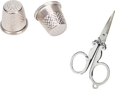 Kunfaya Combo Of 2 Thimbles + 1 Folding Scissor Sewing Kit