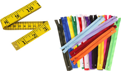 Kunfaya Combo Of 1 Measuring Tape + 10 Nylon Multi Zippers Sewing Kit
