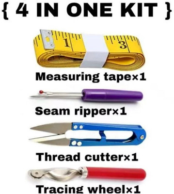 AWESOME STORE Sewing Kit Tool Measuring Tape Seam Ripper Thread Cutter Tracing Wheel 4 IN ONE Sewing Kit