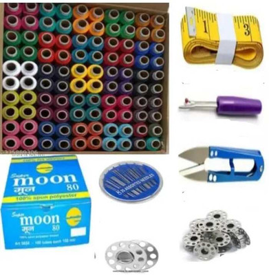 HouseOfCommon 100Pcs Multicolor Thread, 5 Bobbin, Measuring Tape, Seam Ripper and Needle Pack Sewing Kit