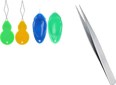 Kunfaya Combo Of 4 Needle Threaders + 1 Tweezer Sewing Kit