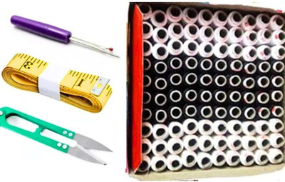 HouseOfCommon 100 pcs Black & White Thread, Measuring Tape,Seam Reaper and Thread Cutter Sewing Kit