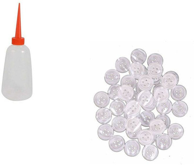 Kunfaya 1 Machine Oil Bottle + 20 White Round 4 Holes Buttons Sewing Kit