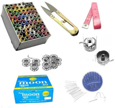 HouseOfCommon 100Pcs Multicolor Thread, 5 Bobbin, Measuring Tape, Seam Ripper With Needle Sewing Kit