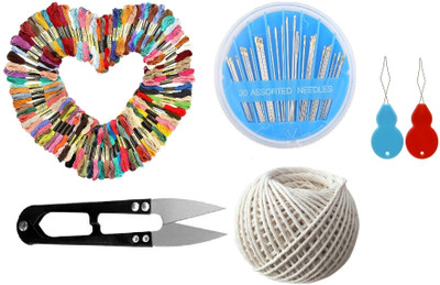 Kunfaya 10 Cotton Skeins + 1 Needle Compact + 1 Cutter + 2 Thread Pick + 1 Thread Roll Sewing Kit
