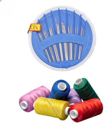 DECRONICS 5 Sewing Threads Spools(183Mtr - 3Ply)Multicolor /1 Needle Compact Kit Sewing Kit