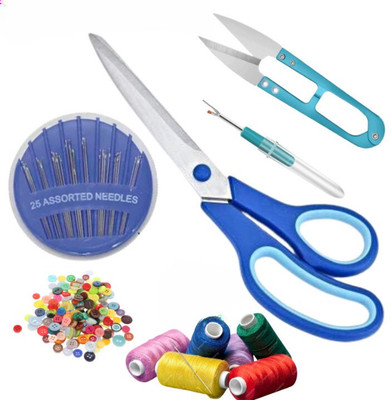DECRONICS 5 Threads Spools,1 Scissors,1 Needle box,1 Seam Ripper,1Thread Cutter,30 Buttons Sewing Kit