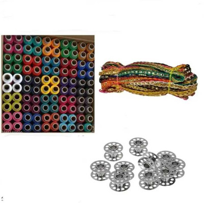 HouseOfCommon Sewing Combo- 100 Thread Box with 10 Bobbin and Lace reel Sewing Kit