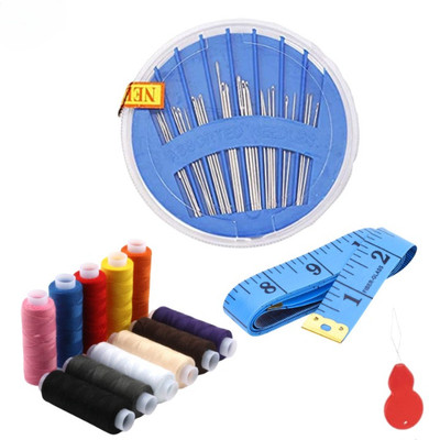 DECRONICS 10 Sewing Threads Spools/ 1 Needle Compact/1 Measure Tape/1 Needle Threader Sewing Kit
