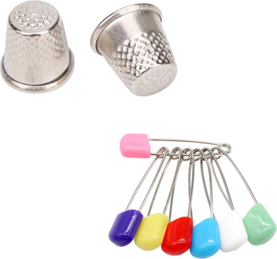 Kunfaya Combo Of 2 Thimbles + Multicolor Safety Pins Sewing Kit