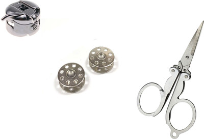 Kunfaya Sewing Combo - 1 Bobbins Case & 2 Bobbins + 1 Folding Scissor Sewing Kit