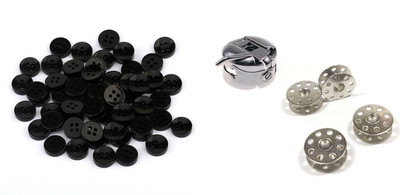Crafts Haveli Tailoring Combo 2 Items Button Black 20pc & Bobbin 4Pc _ Case Sewing Kit