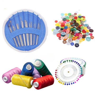 DECRONICS 5 Threads Spools, 1 Needle Compact Kit, 30 Plastic Buttons, 1 Pearl Head Pins Sewing Kit