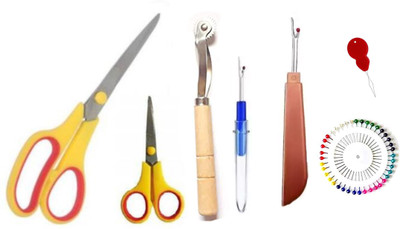 manrish TailoringTools/Scissors,SeamRipper,Tracing wheel,Moti Pins&Threader Combo Sewing Kit