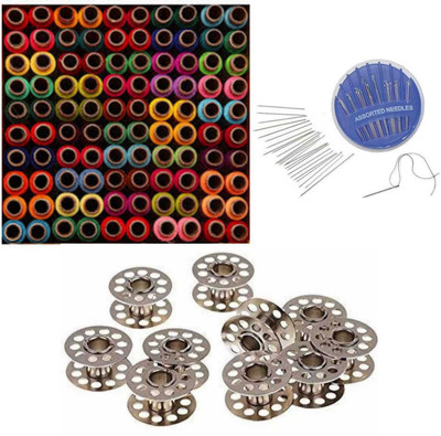HouseOfCommon Sewing kit Thread box(100Pcs),10 Bobbins and Needle pack Combo Sewing Kit
