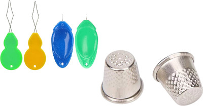 Kunfaya Combo Of 4 Needle Threaders + 2 Thimbles Sewing Kit