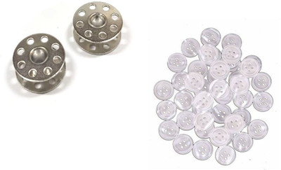 Crafts Haveli Combo 2 Items Bobbin 2pc & Button White 20pc Sewing Kit