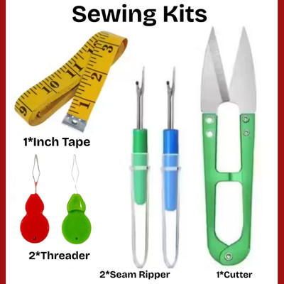 Qroof 2 Needle Threaders, 2 Seam Rippers, 1 Thread cutter and Measuring Sewing Kit