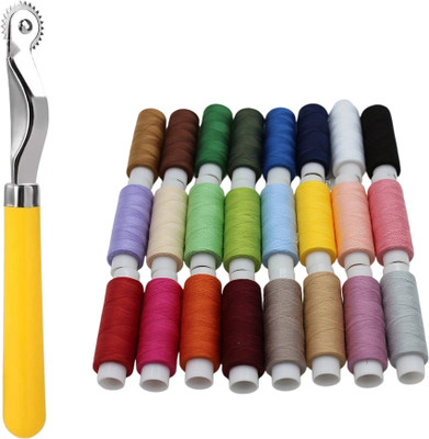 Kunfaya Combo Of 1 Tracing Wheel + 10 Multicolor Thread Spools Sewing Kit