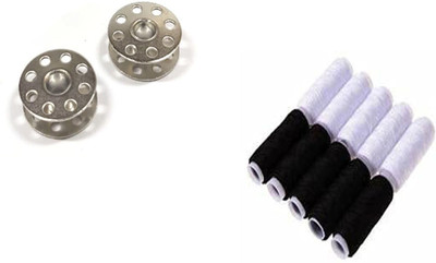 Kunfaya Tailoring Combo Of 2 Bobbins + 10 Black & White Spools Sewing Kit