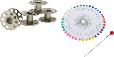 Kunfaya Tailoring Combo Of 4 Bobbins+ 40 Pearl Head Pins Sewing Kit