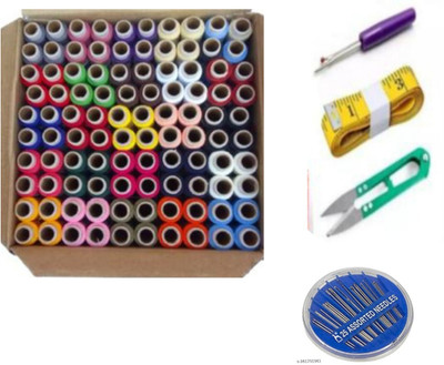 HouseOfCommon 100 pcs thread, Needle Pack, Measuring Tape, Thread Cutter with Seam Reaper Sewing Kit