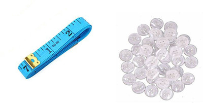 Crafts Haveli Tailoring Combo 2 Items Measuring Tape-1 & Button White 20pc Sewing Kit