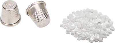 Kunfaya Combo Of 2 Thimbles + 20 White Round 4 Holes Buttons Sewing Kit