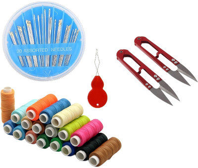 Kunfaya Combo Of 1 Needle Compact + 10 Spools + 2 Thread Cutter Sewing Kit