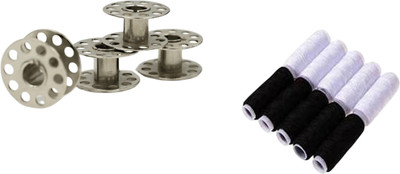 Kunfaya Tailoring Combo Of 4 Bobbins+ 10 Black & White Spools Sewing Kit