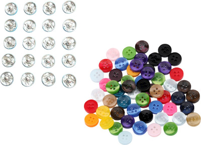 Kunfaya Combo Of 20 Tich Button + 20 Multi Round 4 Holes Buttons Sewing Kit