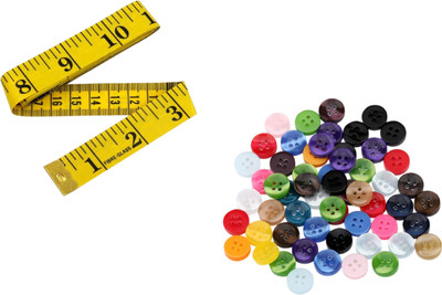 Kunfaya Combo Of 1 Measuring Tape + 20 Multi Round 4 Holes Buttons Sewing Kit