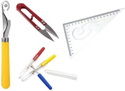 Kunfaya 1 Tracing Wheel + 1 Cutter + 2 Seam Ripper + 1 L Curve Scale Sewing Kit