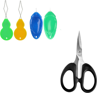 Kunfaya Combo Of 4 Needle Threaders + 1 Mini Scissor Sewing Kit