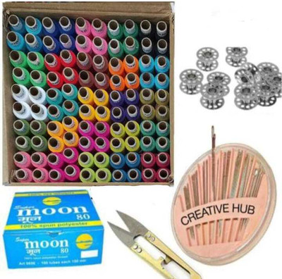 HouseOfCommon Sewing kit Thread box(100Pcs), Needle box(25Pcs), Thread Cutter and Bobbins(5) Sewing Kit