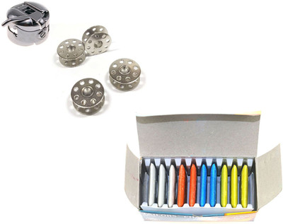 Crafts Haveli Combo 2 Items Bobbin 4Pc _ 1 Case & Tailoring Chalk Sewing Kit