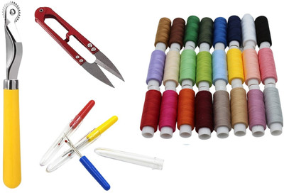 Kunfaya 1 Tracing Wheel + 1 Cutter + 2 Seam Ripper + 10 Multi Thread Spools Sewing Kit
