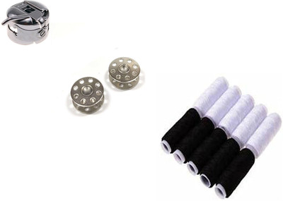 Kunfaya Sewing Combo - 1 Bobbins Case & 2 Bobbins + 10 Black & White Spools Sewing Kit