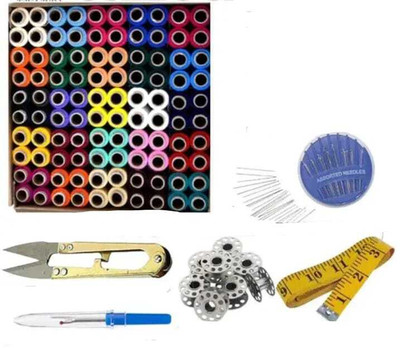 HouseOfCommon 100Pcs Thread, 5 Bobbin, Measuring Tape, Seam Ripper with 1 Needle Pack Sewing Kit