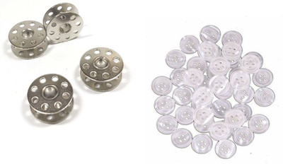 Crafts Haveli Combo 2 Items Bobbin 4pc & Button White 20pc Sewing Kit