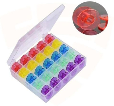 SSS 25-Piece Transparent Colour Bobbin Set – 5 Shades for Domestic Sewing Machines Plastic Bobbins(Pack of 25, 1.5 CM)