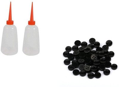 Kunfaya Combo Of 2 Machine Oil Bottle + 20 Black Round 4 Holes Buttons Sewing Kit
