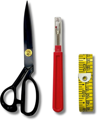 ZENITH 10 Inch Black Tailoring Scissors Measuring Tape and 1Pc Big Seam Ripper Set Sewing Kit