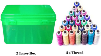 Reveknow Multicolored polyester Sewing Thread and Empty Box-Green Color Sewing Kit