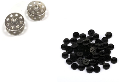 Kunfaya Tailoring Combo Of 2 Bobbins + 20 Black Round 4 Holes Buttons Sewing Kit